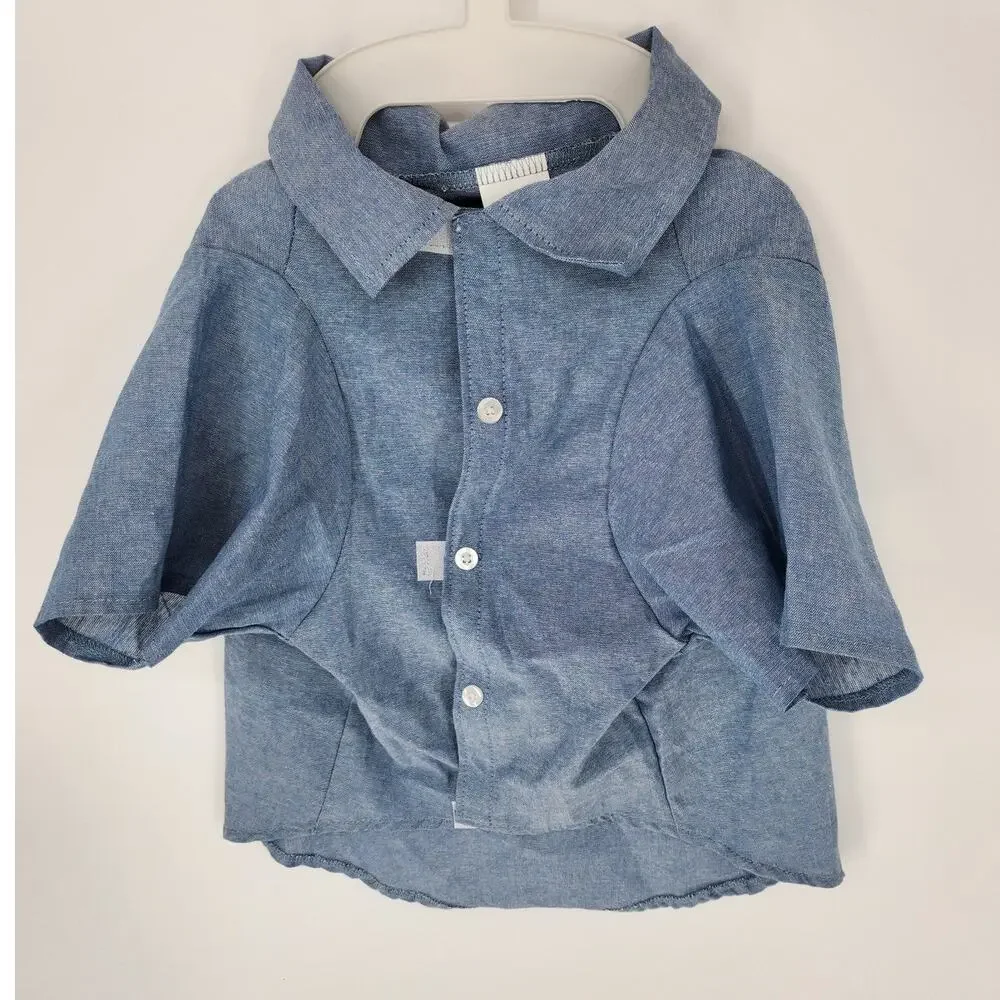 Top Paw Blue Button-Up Dog Shirt with Peace Sign – Size Large